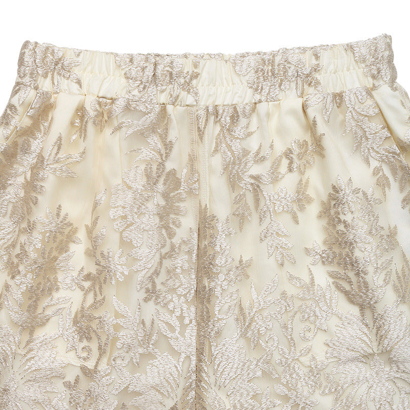Luxury Lace High-Waisted Embroidered Shorts